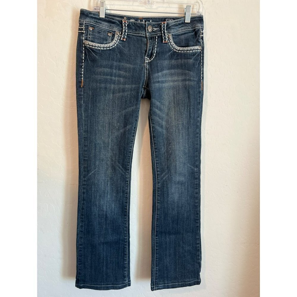 LA Idol Y2K 90s Flare Jeans Low Waist Dark Wash Flare Wide Leg Sz 7 Waist 30